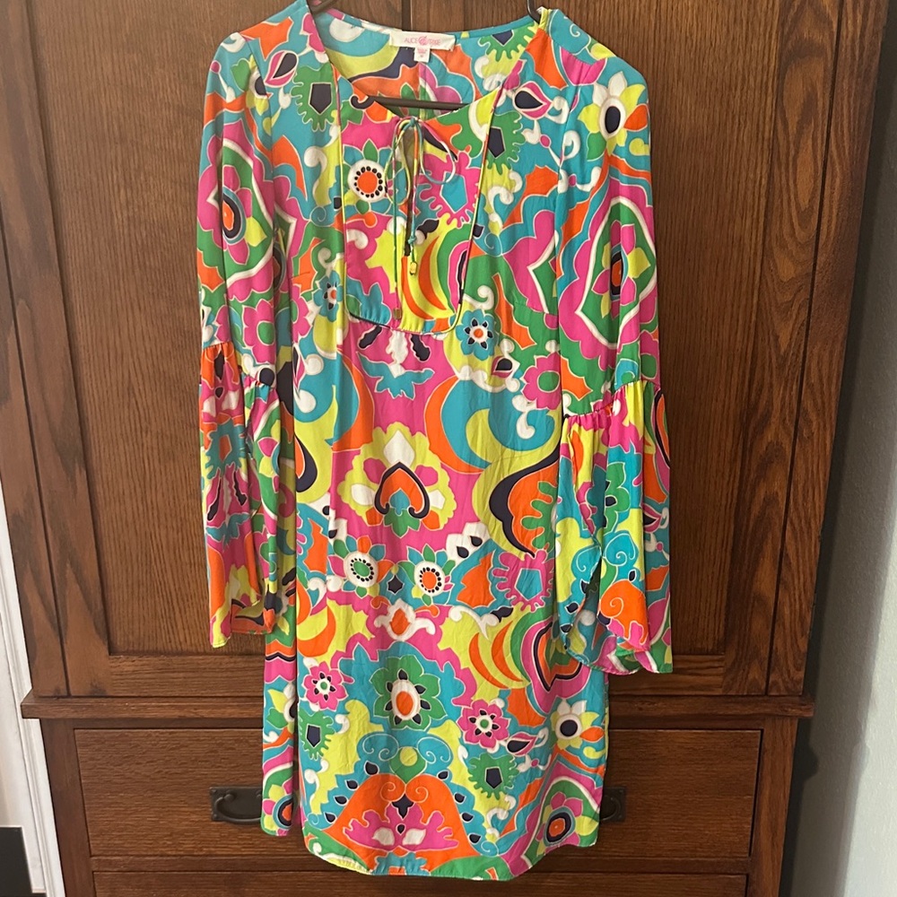 Alice & Trixie Vibrant Floral Tie-Front dress- Orange Teal Pink Green Purple-XS